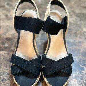 Steve Madden Black Espadrille Wedge Shoes with Cross Straps